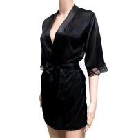 Baju Tidur Wanita Kimono Satin Hitam size M Baju Dinas Istri Baju Dinas Depan Suami Baju Lingerie