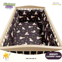 Unicorn Lavender Moon Pink Hitam Kain Katun CVC Ecer Star Sprei Piyama - Hitam