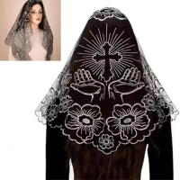 Delicate Crosses Pattern Head Covering Soft Polyester Fabric Wedding Chapel Accessory