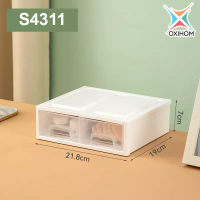 Oxihom Oxihom S4311 Laci Plastik Susun 2 Drawer Storage Organizer Stackable Transparan Putih
