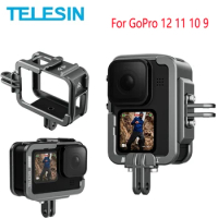 TELESIN Aluminium Alloy Frame Case GoPro 9 10 11 12 Double Clod Shoe With Vertical Shot Cage For GoPro Hero 9 10 11 12 Accessory