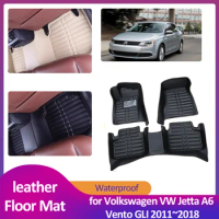 Car Floor Mat for Volkswagen VW Jetta A6 Vento GLI 2011~2018 Leather Foot Inner Liner Waterproof Carpet Pad Custom Accessories