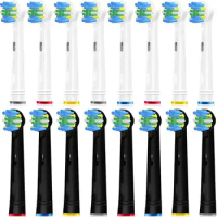 16pcs Floss Replacement Brush Heads For Oral B Braun Electric Toothbrush. 8er White and 8er Black