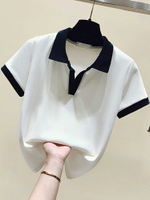 短袖t恤女2022夏季新款歐貨小衫有領顯瘦小眾翻領短款polo領上衣