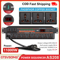 AS-218 ปลั๊กไฟสัญญาณเสียงกำลังสูง 10 ช่องแต่ละช่อง 4800W Load Plug Rack Mount Power Outlet 1U Rack M