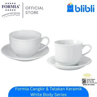 Formia Cangkir & Tatakan Keramik White Body Series round