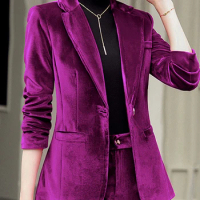 Yitimuceng Blazer for Women Solid Suit Collar Slim Long Sleeve Single Button Blazer Office Lady Classic Elegant Work Suit Winter