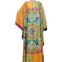 African Dresses For Women Oversize Fashion Printed Silk Summer Kaftan Dress Popular Loose Muslim Long Abaya Caftan For Holiday