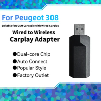 Plug and Play Apple Carplay Adapter for Peugeot 308 New Mini Smart AI Box USB Dongle Car OEM Wired Car Play To Wireless Carplay