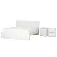 MALM 臥室家具 3件組, 雙人床框, 白色