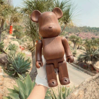 Bearbrick 400% 28cm walnut bare board bear collection DIY trendy toy figure Be@rbrick natural wood joints can be rotated