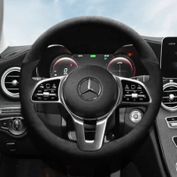 Customized Hand Sewing Braid Car Steering Wheel Cover for Mercedes-Benz C200 C260 E200 E260 E300 GLB GLC Suede Car Accessories