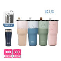 【IKUK 艾可_2入組】真陶瓷冰壩杯大容量900ml+陶瓷保溫杯300ml(保溫瓶)