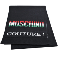 MOSCHINO 義大利製紅白綠品牌字母LOGO混羊毛圍巾(黑色系)