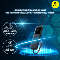 Hub Chuyển Đổi Baseus Đa Năng | Sạc Nhanh PD 100W & 20W, Truyền Dữ Liệu 10Gbps