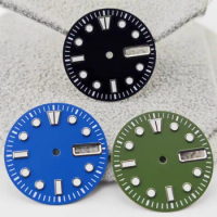 28.5mm NH36 Watch Dial BGW9 Ice Blue Luminous Watch Faces with Dual Date Calendar Window Watch Accessory for NH36 Movement