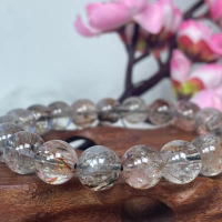 [wienda store]\BLACK GOLD COPPER RUTILLE\"gelang butiran"