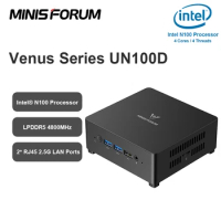 MINISFORUM UN100D Intel N100 Mini PC Windows 11 Home LPDDR5 16GB 512GB Dual Ethernet Port Support DP USB-C Desktop Mini Computer