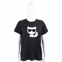 Karl Lagerfeld IKONIK 卡爾 墨鏡貓咪黑色貼鑽棉質TEE T恤