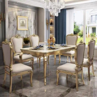 Light luxury solid wood dining table and chair combination European rectangular marble dining table oak dining table