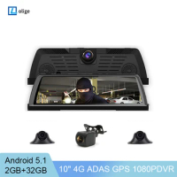 4 Channel 4G Android 10" Car DVR Dash Cam HD Video Recorder GPS Navigation Rearview Mirror ADAS Surveillance Camera Dashboard