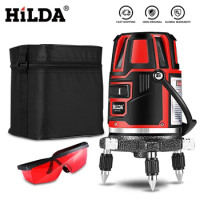 HILDA Laser Level 5 Laser Lines 6 Points 360 Degrees Rotary 635nm Outdoor Mode - Receiver And Tilt Slash Available Auto Line