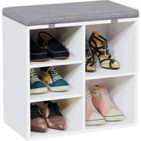 IDEALHOUSE Shoe Bench Entryway with Storage Shoe Rack Bench with Cushion Cubby Seat Shoe Cabinet 3-Tier Adjustable Shelf
