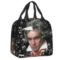 Beethoven With Flying Music Notes Lunch Bag Women Thermal Cooler Insulated Lunch Container for Kids School Work Food Tote Bags