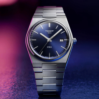 TISSOT 天梭 官方授權 PRX 系列 70年代復刻石英錶 520送禮推薦-銀x藍/40mm T1374101104100