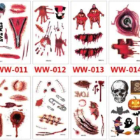 Halloween Zombie Scars Tattoos Fake Scab Bloody Makeup party festive Halloween suppliesHorror Wound Scary Blood Injury Sticker