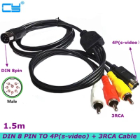 Din 8 Pin to S-video 4P Male 3-RCA Male Audio Adapter Cable For DVD, TV/HDTV, VCR's, CDs, Musical Instruments, Audio Equipment.