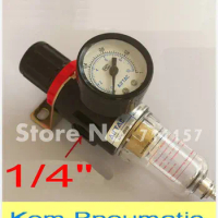AFR2000 1/4 Inch Source Treatment Unit 1/4" Pneumatic Air Filter Regulator Two Union With Pressure Gauge AFR 2000