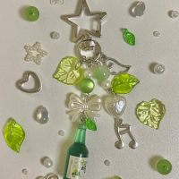 aesthetic y2k beaded green korean soda star keychain