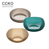 【CCKO】條紋透明水果盤 糖果盤 零食盤 生菜沙拉 3款3色任選(乾果盤/餅乾盤/沙拉盤/沙拉盆/涼拌/收納)