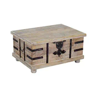 Farmhouse Mango Wood Storage Coffee Table with Lift Top &amp; Metal Inlays Durable Block Legs Rustic Design 26"D x 36"W x 18"H