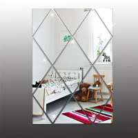 13Pcs/Set Modern Rhombus Wall Mirror Sticker For Bathroom TV Background Eco-friendly PS Decal Home Decor Adhsive Wallpaper