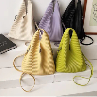IN STOCK Miyake High-end pleated twilight One shoulder solid veiled button PU bag pleated bag HOT SELLING