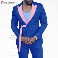 20 Colors Fashion Black Pink Mens Suits Wedding Groomsmen Groom Tuxedo Tailor-made Young Man Prom Party Blazer Pants Belt Set
