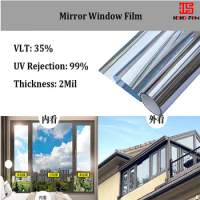 HOHOFILM 35%VLT Silver Window Film Mirrored Reflective Glass Foil House Sticker Heat proof Adhesive sticker 99%UV Proof PET Roll