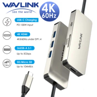 Wavlink USB C HUB 4K@60Hz to HDMI PD 100W SD/TF Card Reader Adapter For MacBook Pro/Air, iPad Pro, Surface, Thunderbolt 3/4