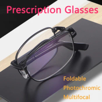 Custom Pure Titanium Foldable Prescription Glasses Unisex Multifocal Transition Reading Glasses Photochromic Portable Ultralight