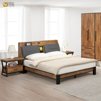 WAKUHOME瓦酷家具Ari工業風木心板6尺床頭箱型雙人床(不含床墊/床頭櫃)- 寛186X深189X高101(公分)