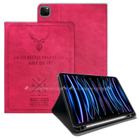 二代筆槽版 VXTRA 2022 iPad Pro 11吋 第4代 北歐鹿紋平板皮套 保護套(蜜桃紅)