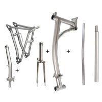 titanium trifold bike frame set with grey color Collapsible bicycle parts frame/fork/triangle/stem/S handlabar/seatpost