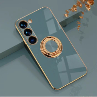 Electroplated Silicone Phone Case For Samsung S24 S23 S20 Ultra Plus A54 A53 A73 A52 A32 A33 A34 Ring Support Shockproof Cover