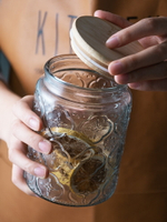 半房 玻璃密封罐復古海棠壓花儲物罐大容量零食堅果收納玻璃瓶罐