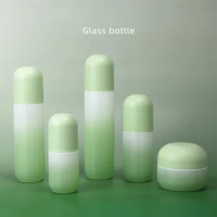 New 5/10pcs 30-120ml Cream Jar Lotion Bottle Glass Makeup Empty Container Eye Cream Emulsion Skincare Portable Travel Green