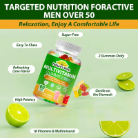 Multivitamin for Men 50 + Plus, Multivitamin Gummy Bebas Gula untuk Pria dengan Omega-3, CoQ10, D3K2