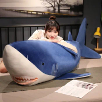 60-130cm Plush Giant Shark Toy Sea Fish Doll Animals Long Sleeping Pillow Cushion Stuffed Birthday Gifts For Boys Baby