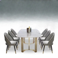 Italian Luxury Marble Dining Table Set 6 Chairs Kitchen Furniture Stainless Steel Gold Plating Base Dining Table Chairs